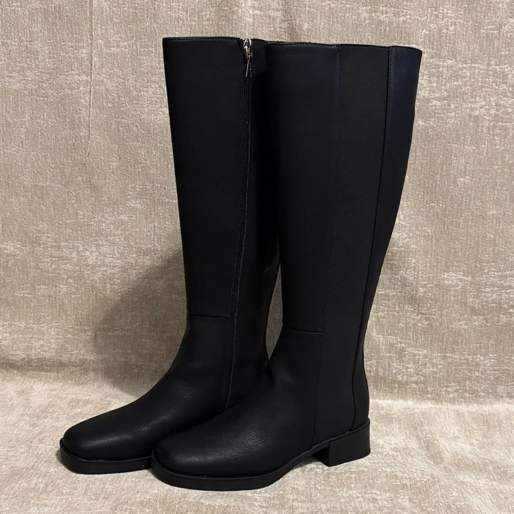 AEROSOLES Black Leather Over the Knee Boots